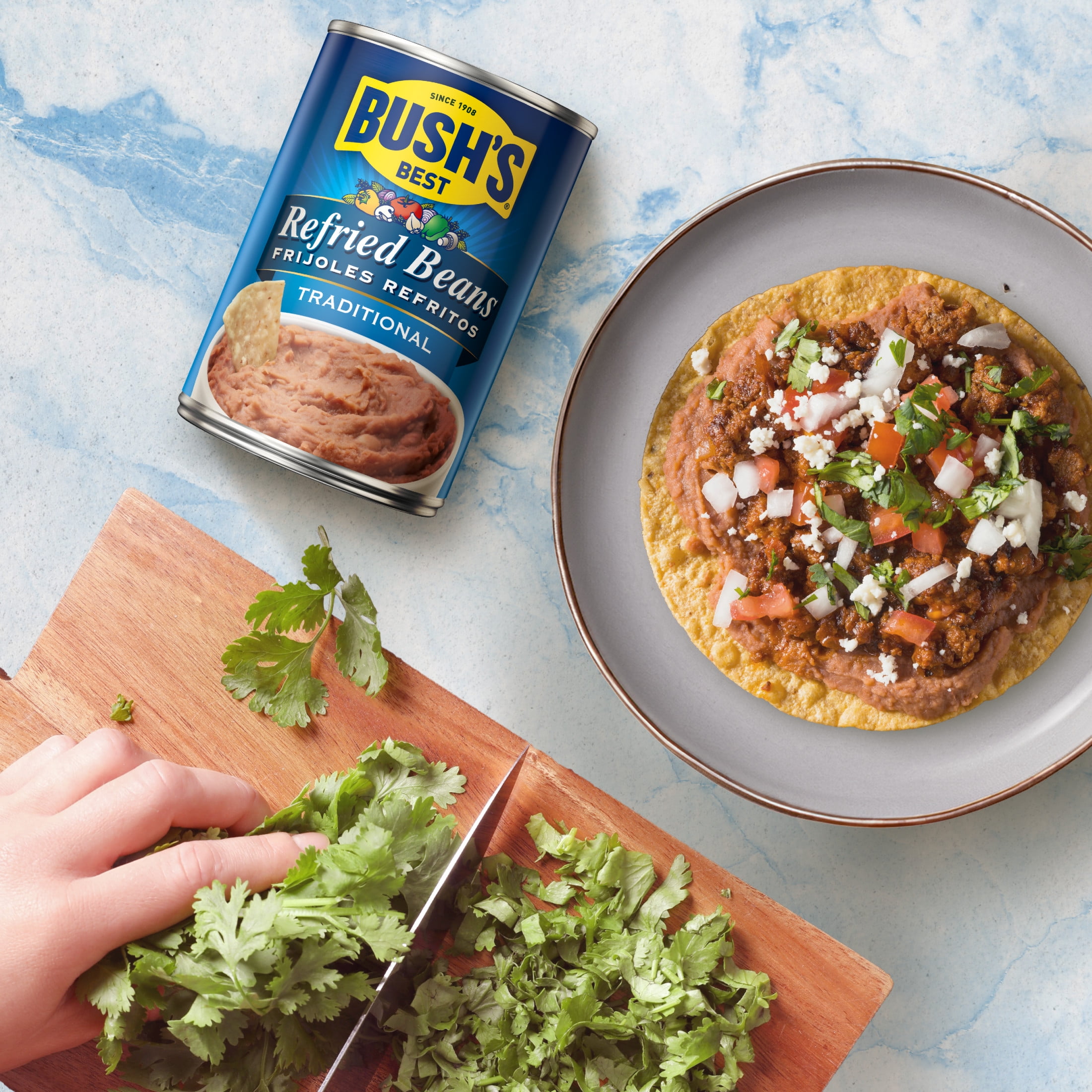 (12 pack) Bush's Traditional Refried Beans, Canned Mashed Pinto Beans, 16 oz Can