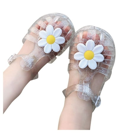 

Tengma Toddler Girl Sandals Children Baby Kids Girls Summer Solid Beach Flowers Sandals Princess Shoes Sandals for Girls （White Size: 25）