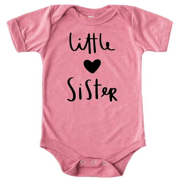 Olive Loves Apple Little Sister with Heart Bodysuit for Baby Girls Sister Sibling Outfits Black on Mauve Bodysuit 6 Months