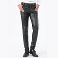 thumbnail image 2 of Luwomo Mens Leisure Pants Slim Fit Leather Pants Leggings Long Elastic Waist Motorcycle Leather Relaxed Fit Trousers Black,M, 2 of 9