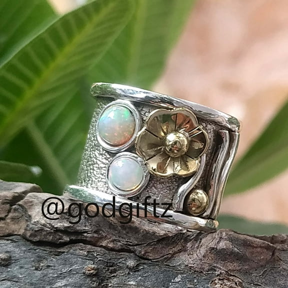 Handmade Sterling Silver Flower Ring: Ethiopian Opal Worry Spinner
