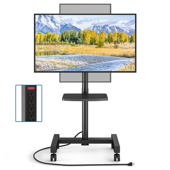 Rolling TV Cart Stand with Wheels for 13-50 inch TVs, Portable Adjustable Mobile Tilt Metal Stand with Shelf