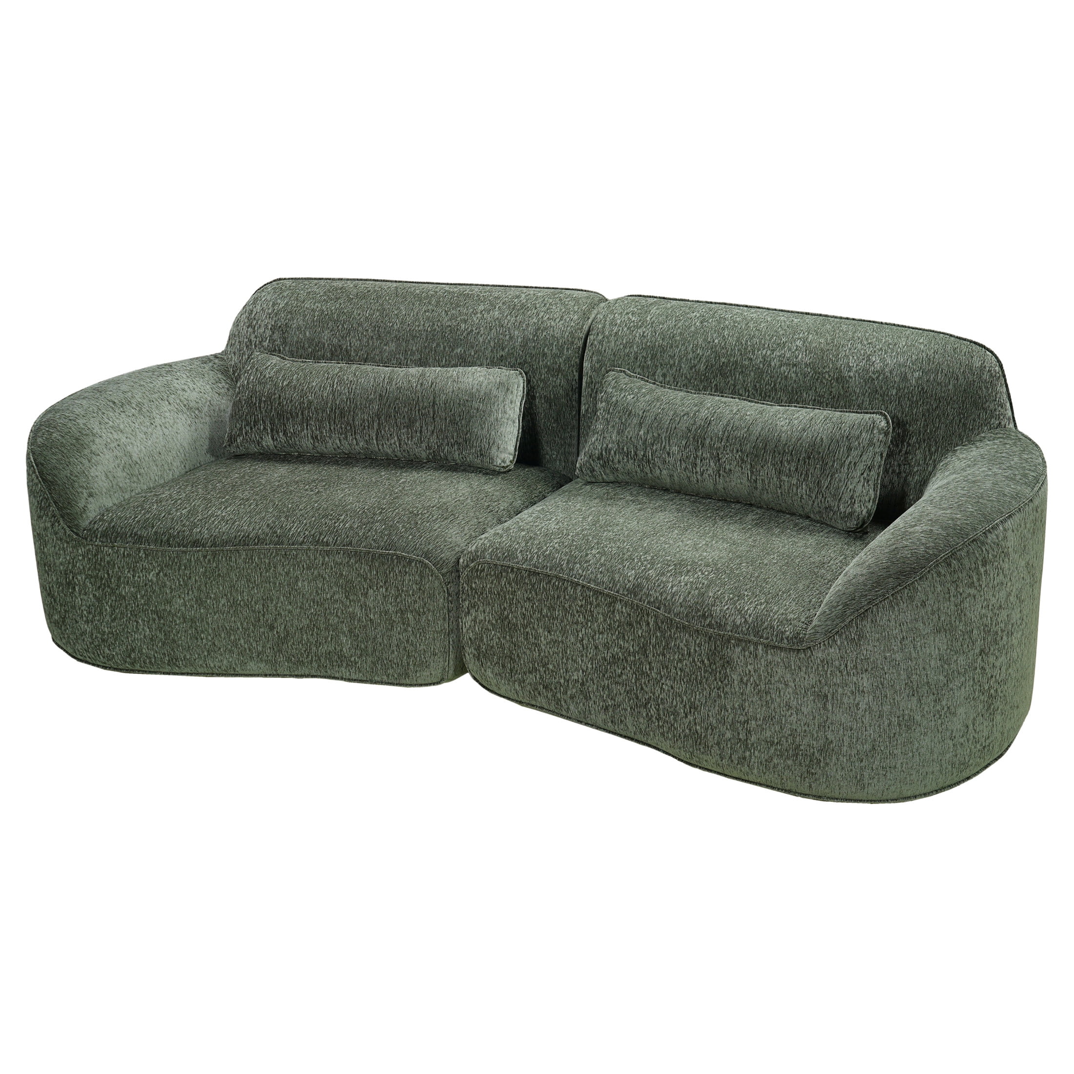 Christopher Knight Home 95" Modern Upholstered Curved Compressed Sectional Sofa with Pillows, Green