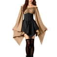 thumbnail image 3 of KICILVS Gothic Dresses for Women Off Shoulder Bell Sleeve Patchwork Corset Waist Layered Flowy Witch Theme Mini Dress Beige, 3 of 5
