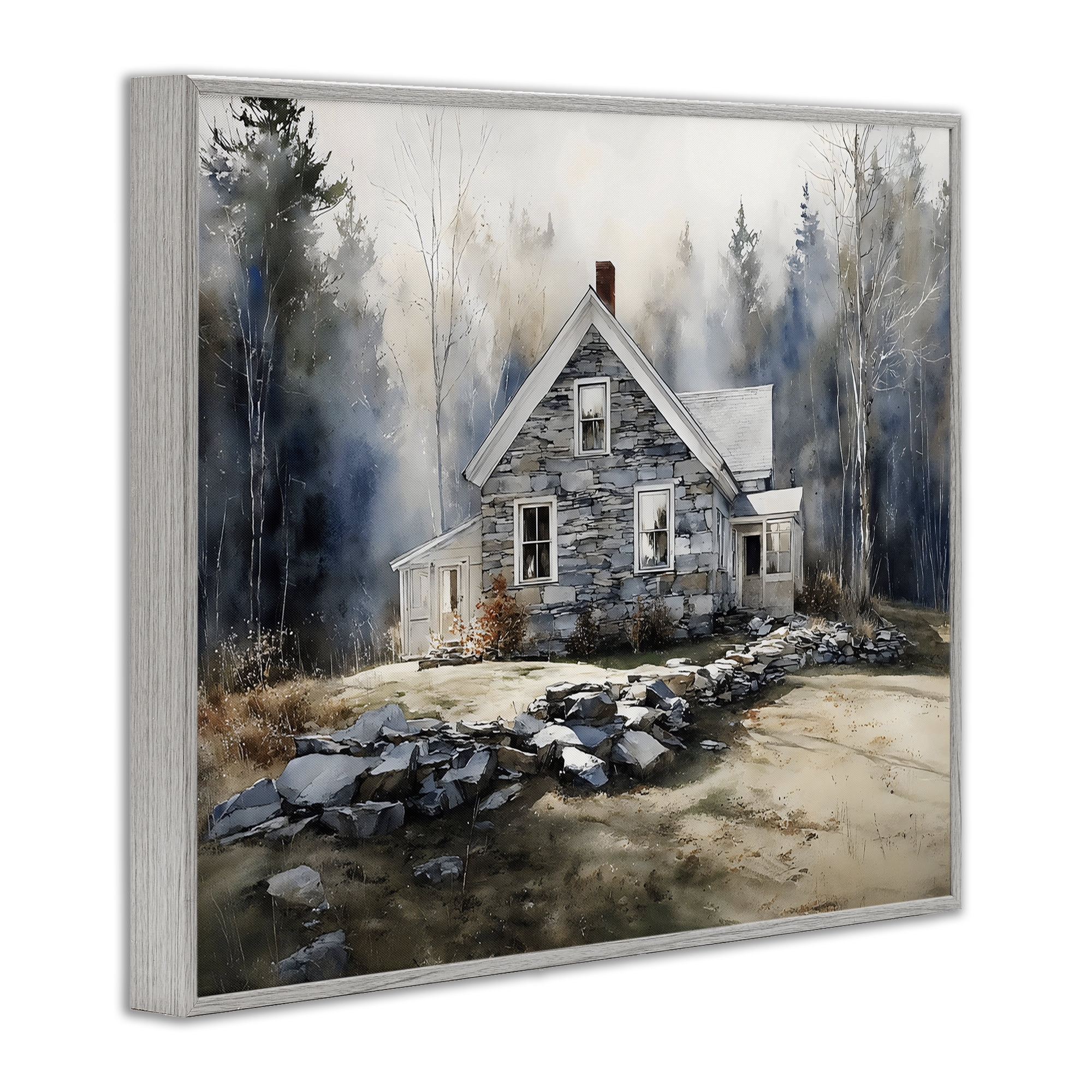 Stupell Industries Rustic Cottage Among the Trees Gray Framed Giclee Art, design by Franklyn Gregory
