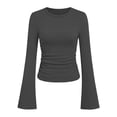 thumbnail image 4 of Perfectbot Women's Flare Long Sleeve T-Shirt Crewneck Fitted Stretchy Ruched Waist Fall Trendy Basic Tee, 4 of 5