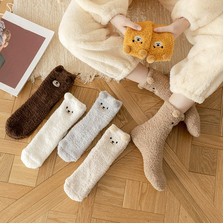 1Pair Women Coral fleece Socks Short Socks Sleep Sock Floor Cat Paw Socks  Fluffy