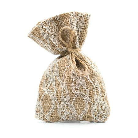 25 Burlap And Lace Favor Bags Rustic Wedding Or Party Decorations Set Large 5 Inch