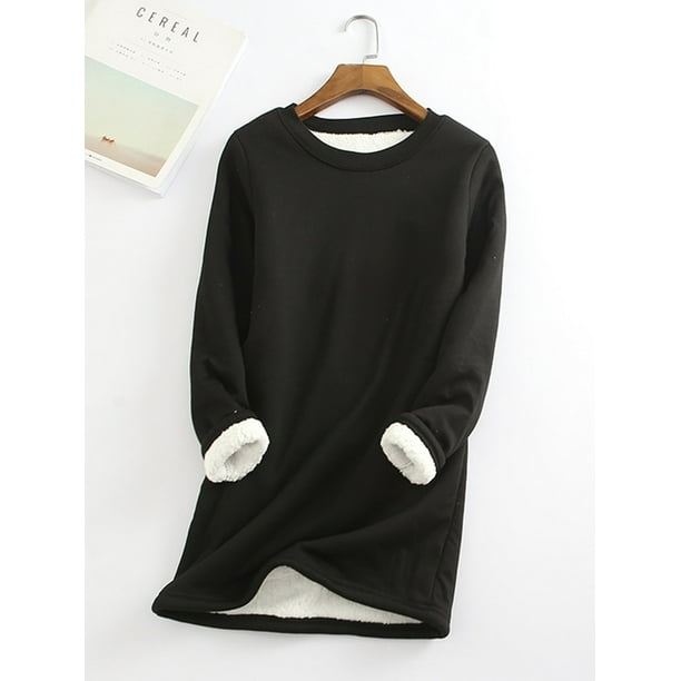 Camisa de base con forro polar para otoño e invierno Camisa de polar gruesa de talla grande y longitud media para mujer