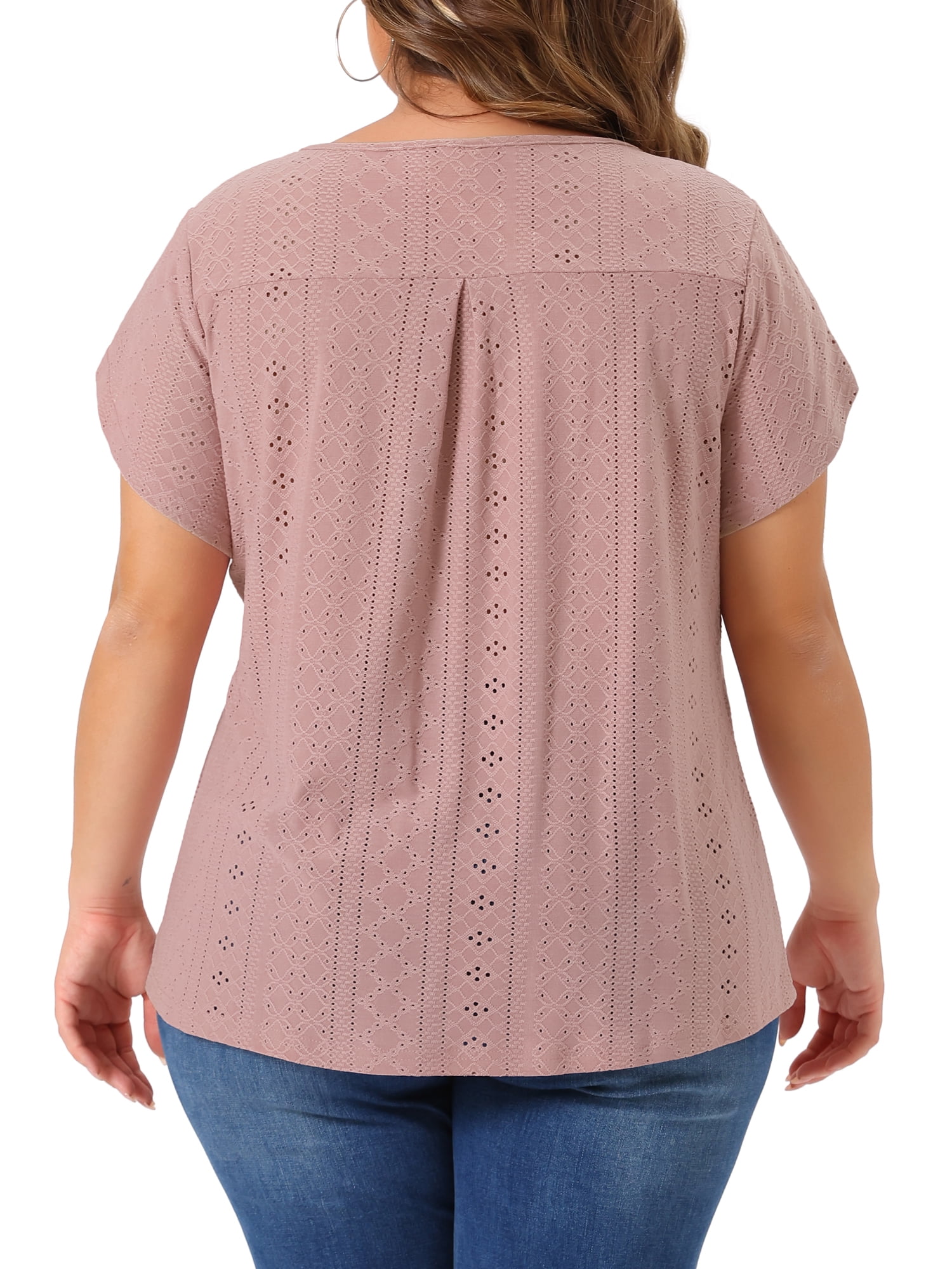 Women's Plus Petal Sleeve Keyhole Neck Loose Fit Casual Top for Women 4X Pink