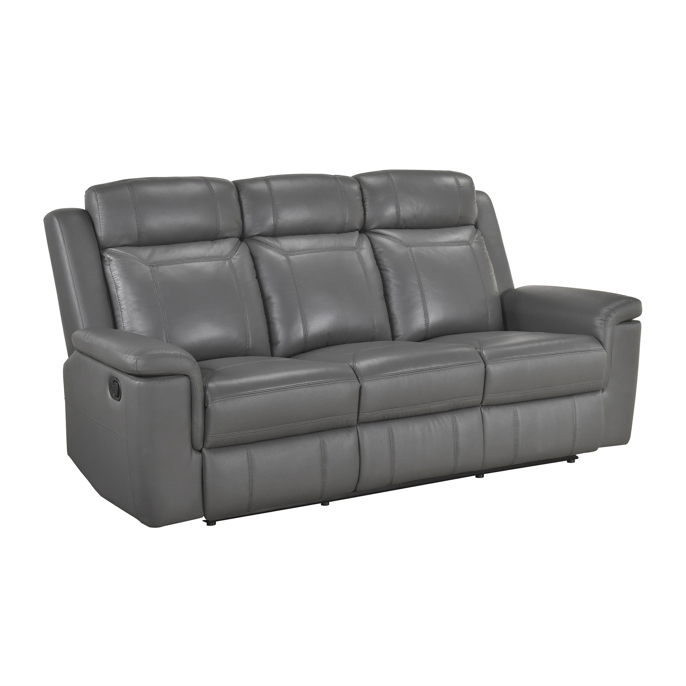 OakvillePark Livaro Leather Match Manual Double Reclining Sofa, Dark Gray