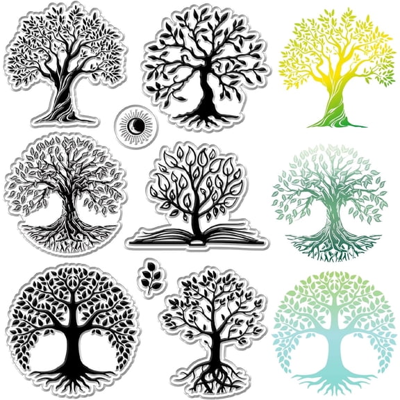 DIY Tree of Life Clear Stamps Plant Moon Sun Leaf Reusable Postmark Transparent Silicone Stamp Seals for DIY Scrapbooking Film Frame Photo Album Decorative DIY