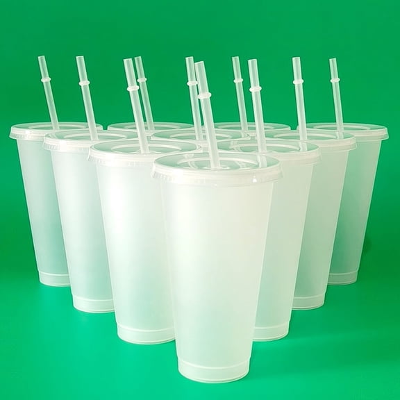 10 Pack Plastic Cup with Lids and Straws-24oz Reusable Plastic Cup, Portable And Watertight, Suitable Party And Outdoor Entertainment