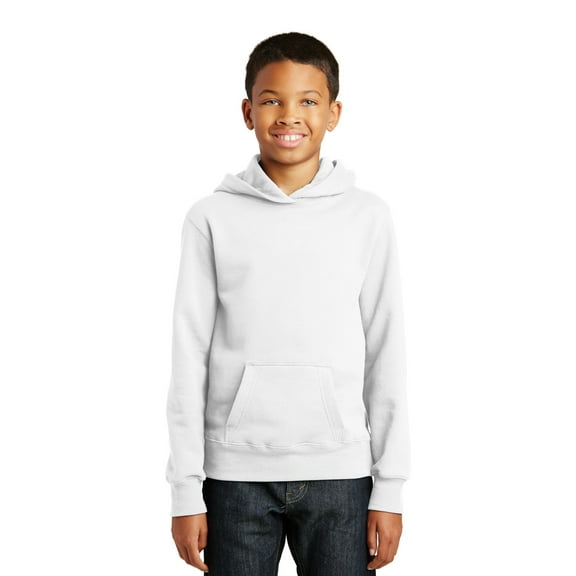 Port & Company Youth Fan Favorite Fleece Pullover Hooded Sweatshirt-XS (White)