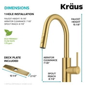 KRAUS Oletto Single Handle Pull Down Kitchen Faucet with QuickDock Top Mount Installation Assembly in Spot-Free Brushed Brass