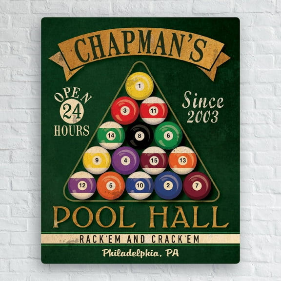Home Town Billiards Personalized Canvas, 16x20