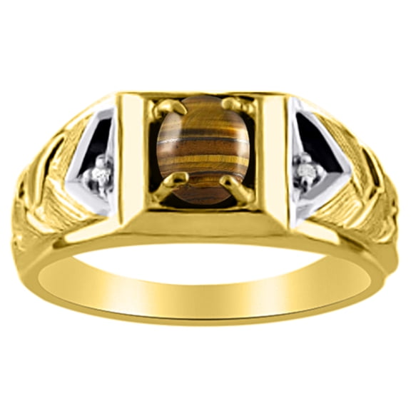 Mens Diamond & Tiger Eye Ring 14K Yellow or 14K White Gold