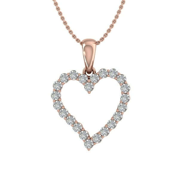 1/3 Carat Diamond Heart Pendant Necklace in 14K Rose Gold (Silver Chain Included) (I1-I2 Clarity)
