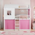 thumbnail image 3 of Newest Twin House Bed with Tent, Treehouse Style Solid Wood Frame with Guardrails, Pink, 3 of 13