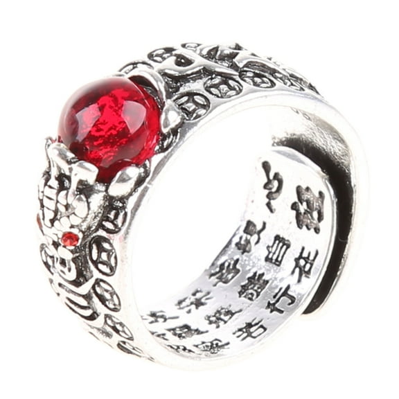 Pixiu Ring Silver Feng Shui Ring Amulet Lucky Wealth Jewelry Adjustable Ring