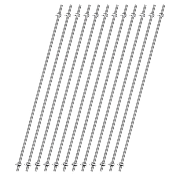 12pcs 8/32 Inch Threaded Rods with Hex Nuts and Washers 16 Inch Rod, Silver
