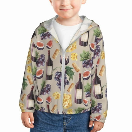 

Goofa Watercolor Bottles And Glasses Printed Kids Zip-Up Hoodie Girls Boys UPF50+ Sun Protection Jacket Hooded Cooling Shirt-2 Years