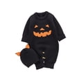 thumbnail image 3 of Qiylii Baby Halloween Knitted Romper, Pumpkin Face Long Sleeves Bodysuit+Hat, 3 of 9