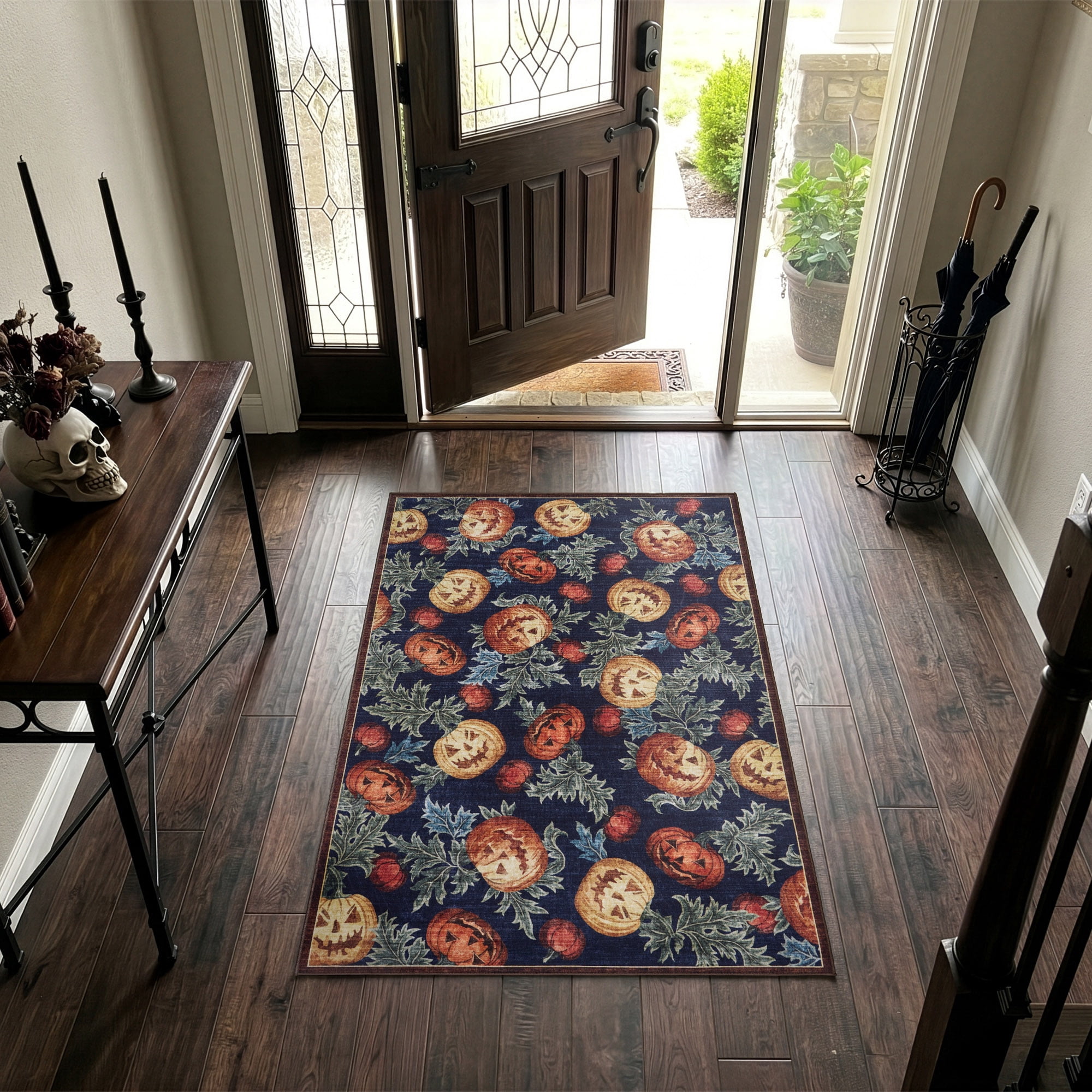 Jack O'lantern Printed Runner, 40"x55", Polyester pile