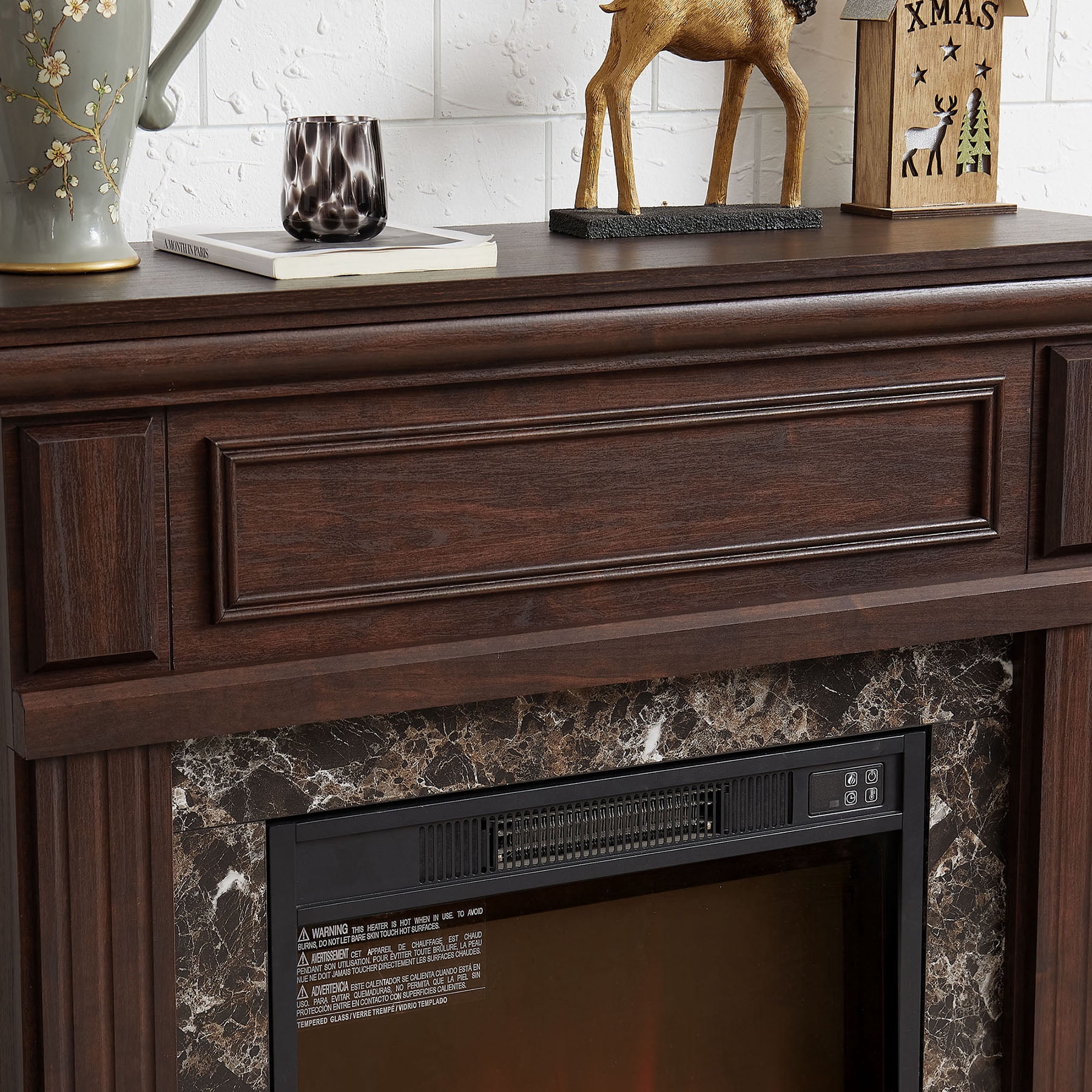 S-HOME Electric Fireplace Mantel Surround with 23 Inch Insert, Adjustable Flame, Remote Control for Home，Cherry