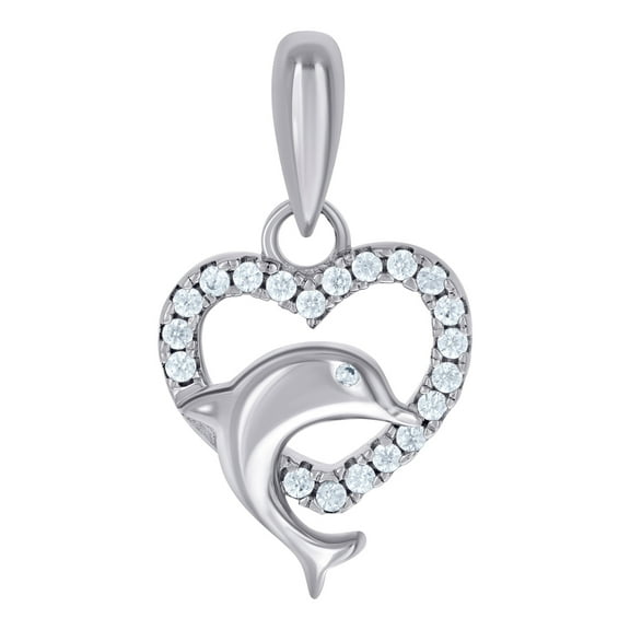 925 Sterling Silver Womens Cubic Zirconia Dolphin Love Heart Charm Pendant Necklace 18.8x10.4mm Wide Pendant for Women