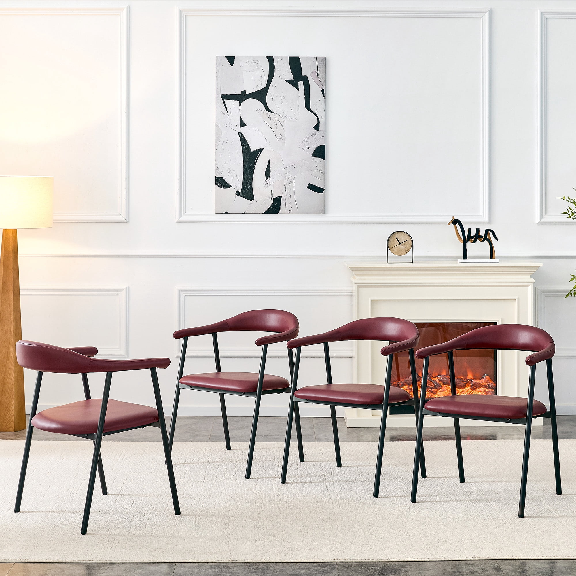 Leumius Dining Chairs Set of 4,PU Leather Dining Room Chairs with Cushion Seat and Metal Legs,Modern Minimalist Style Kitchen Chairs for Kitchen Living Room,Easy Assembly,Red PU