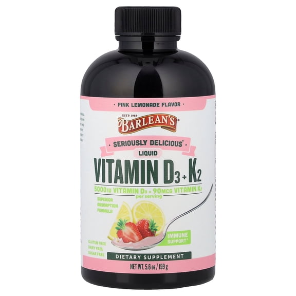 Barlean's Seriously Delicious®, Liquid Vitamin D3   K2, Pink Lemonade, 5.6 oz (159 g)