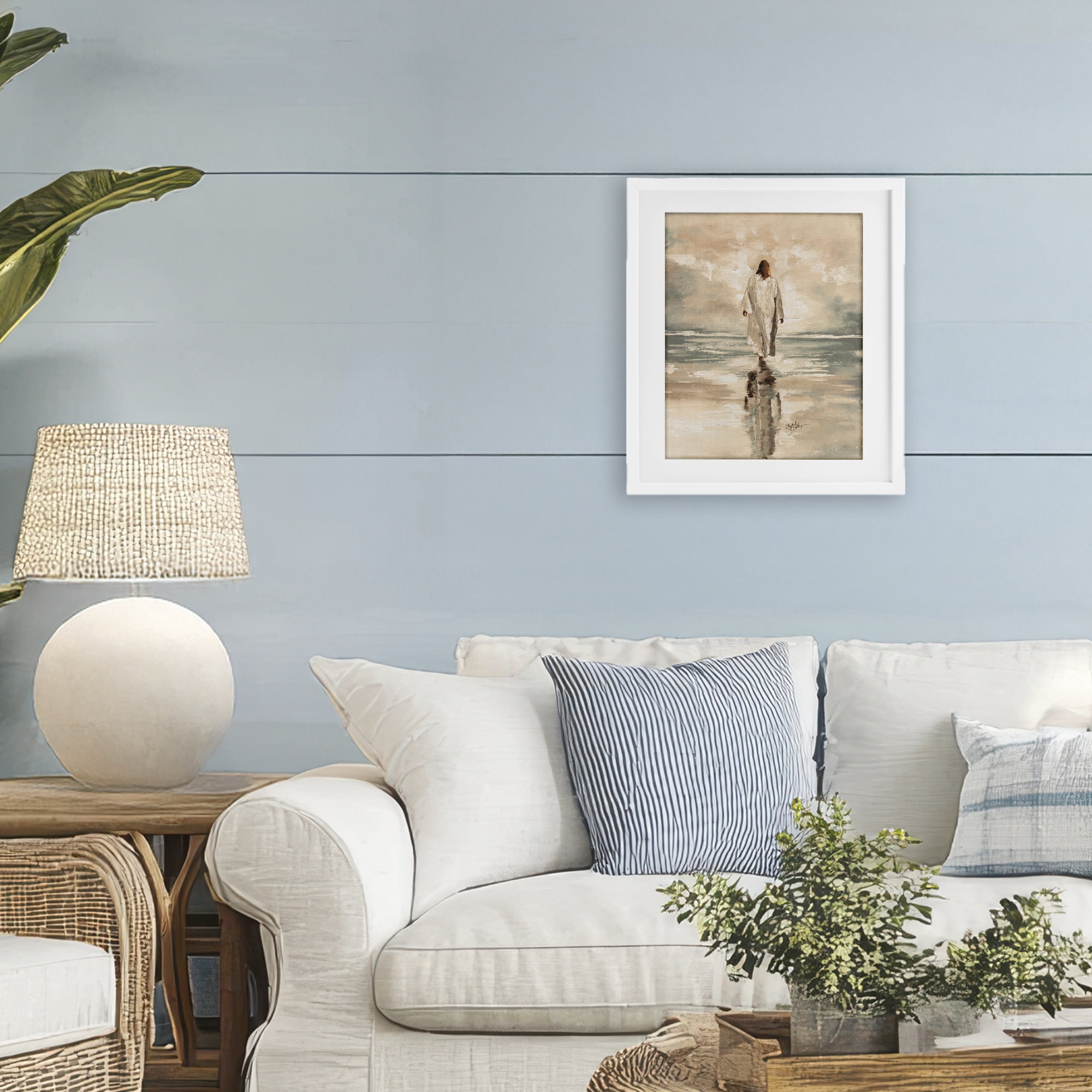 Stupell Industries Jesus Calms The Sea White Framed Print Under Glass, design by Elizabeth Medley