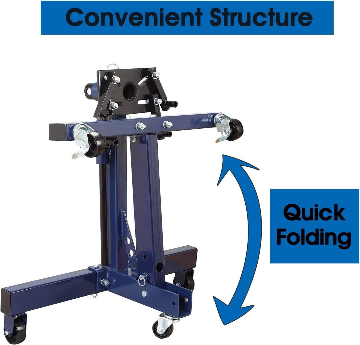 HPDMC Engine Stand, 1500 lbs (3/4 Ton) Steel Rotating Engine Stand with 360° Adjustable Head, Foldable Frame & 4 Casters for Auto Repair & Vehicle Maintenance (Blue)