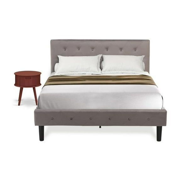 East West Furniture NL14F-1GO11 2 Pc Bedroom Set - 1 Wood Bed Brown Taupe Velvet Fabric Headboard and 1 Nightstand Bedroom - Black Finish Nightstand