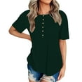 thumbnail image 5 of Otntypg Women's Dressy Casual Tops 2025 Summer Short Sleeve Henley Tunic Shirts Loose Oversized Solid Color Button Up Blouses with Pockets Army Green L, 5 of 9