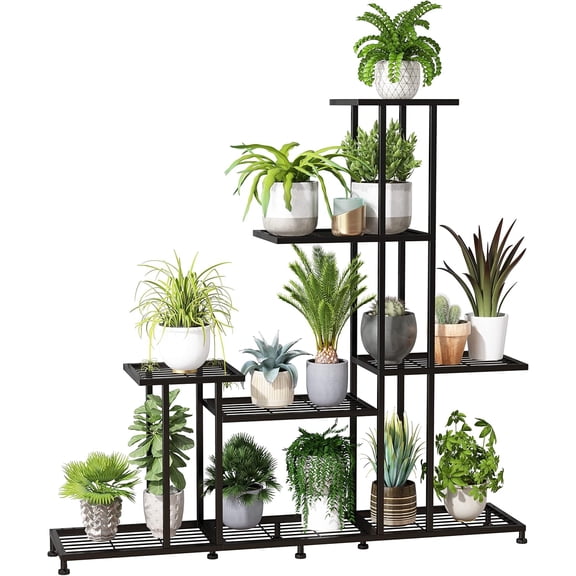 Metal Plant Stand, 5 Tiers Multifunctional Plant Stands for Indoor Plants, Decorative Black Steel Plant Shelf for Indoor or Outdoor Patio Garden Balcony and Yard