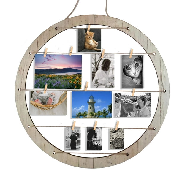 3 pcs large round 18 inches wood pictures frame wall hanging collage photoes displaying with clips