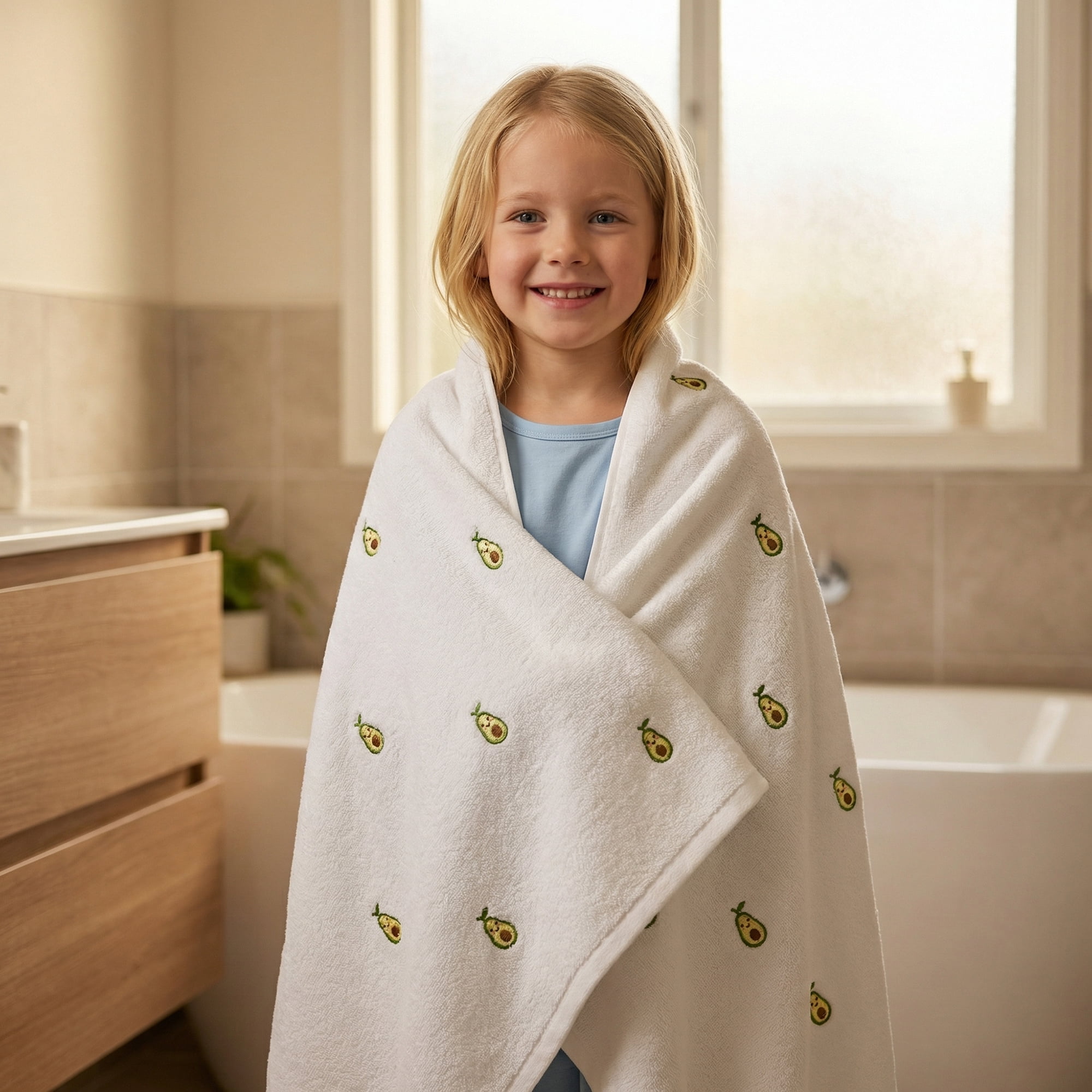 Unique Bargains Absorbent Cotton Bath Towel 2 Pack Avocado White/Banana Yellow 55"x28"