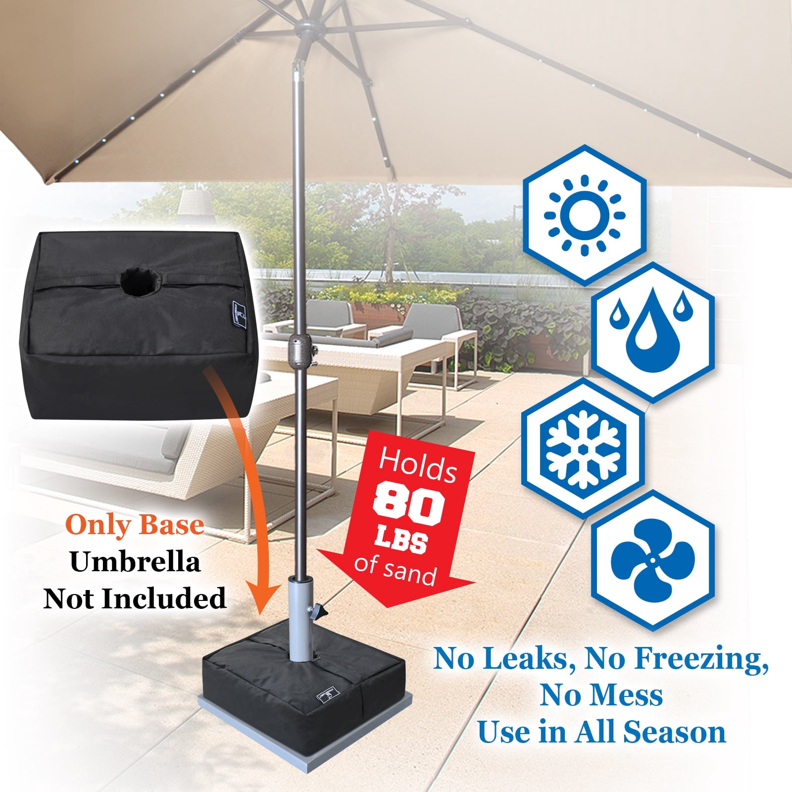 Sunrise 14.6"x14.6" Square Sand Umbrella Base Weight Bag, Up to 80 lbs sands, Secure for Outdoor Patio, Offset and Cantilever Umbrellas, Heavy Duty