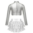thumbnail image 6 of iiniim Kids Girls Jazz Hip Hop Modern Dance Sequins Mock Neck Long Sleeve Crop Top with Skirted Shorts Silver 6, 6 of 7