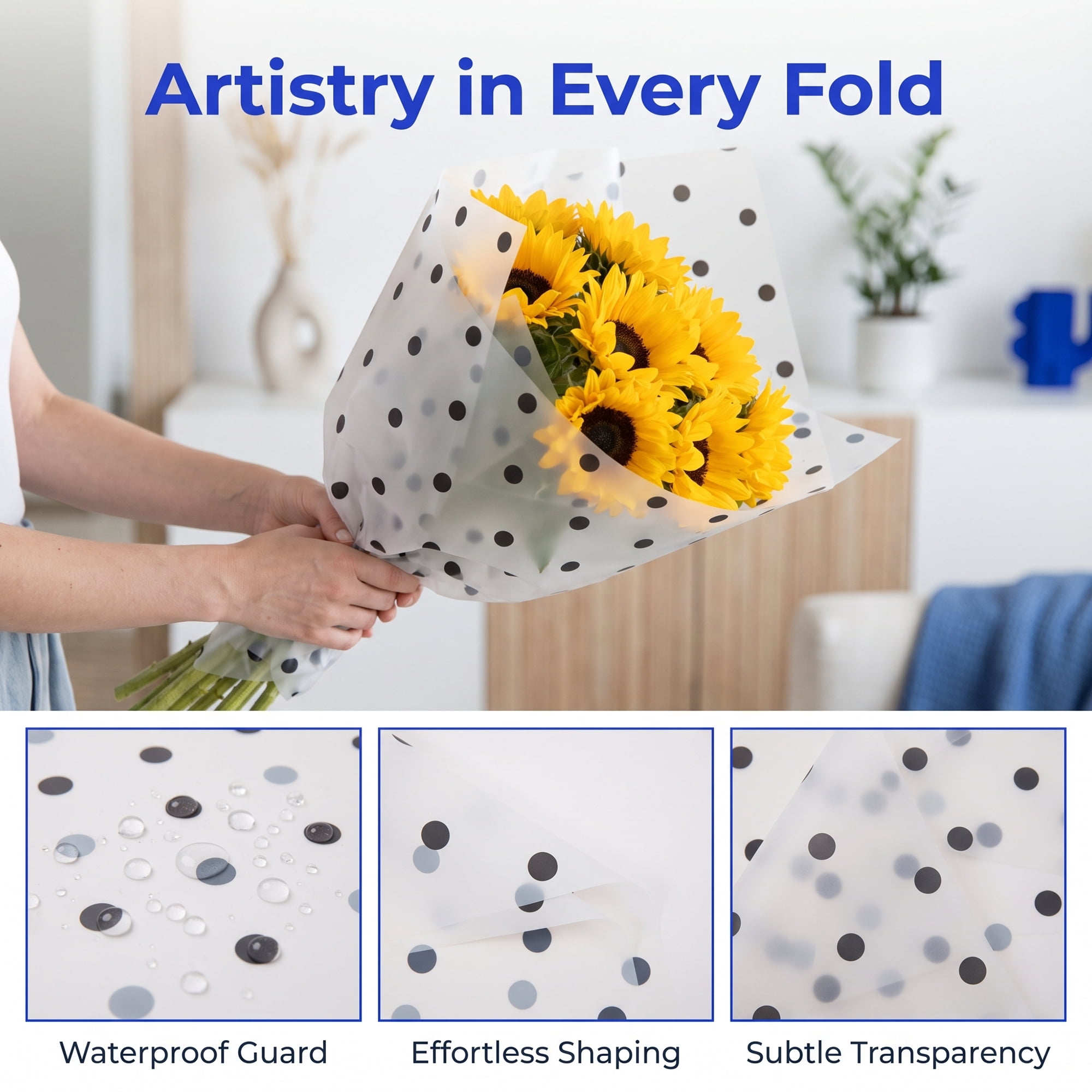 Unique Bargains 20Pcs Polka Dot Waterproof Gift Wrapping Paper Black White 22.4" x 22.4"