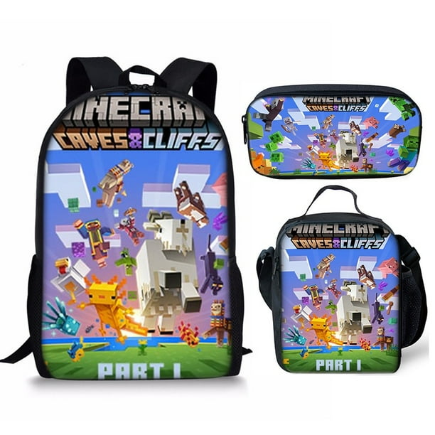 Ready Stock Mochila Minecraft Mochila escolar Mochila para ninos Paquete de tres piezas Mochila para lapices Mochila