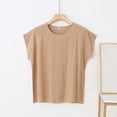 thumbnail image 4 of Nmnitkp Oversized Women's Short Sleeve T-Shirts Solid Color Crew Neck Short Sleeve T-Shirt, Loose Fit Casual Summer Tops for Women Daily Wear Khaki,3XL, 4 of 5