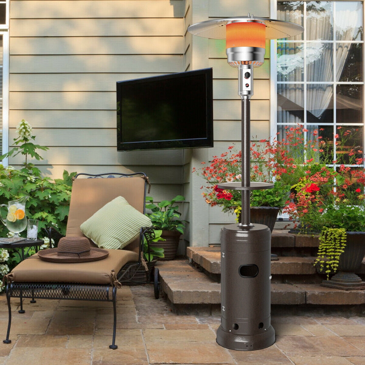 Gymax Outdoor Patio Heater Propane Standing LP Gas Steel W/Table