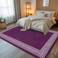 thumbnail image 5 of Dark Purple Geometric 8x10 Area Rugs, White Greek Key Design Burlap Modern Art Non-Skid Rubber Backing Large Rectangle Rugs - Living Room Bedroom Home Office, Indoor Floor Mat Carpets Washable Rug, 5 of 9