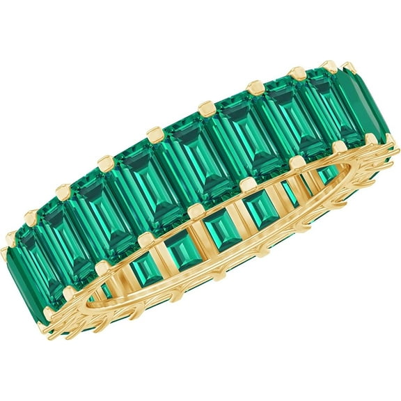 5Ct Emerald Cut Lab Created Emerald Full Eternity Band Men's Ring 14K Yellow Gold Plated