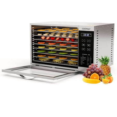 Costway - Food Dehydrator Dryer Machine 85°F-160°F with 8 Detachable Mesh Trays & Timer - Silver
