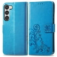 thumbnail image 7 of Wallet Case For Samsung Galaxy S21 FE, Clover Embossed Magnetic Closure Premium PU Leather [Folio Flip][Kickstand][Card Slots][Wrist Strap][Kickstand]Phone Cover For Samsung Galaxy S21 FE, Blue, 7 of 7