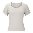 thumbnail image 6 of Lenpel T Shirts for Women Trendy V Neck Short Sleeve Solid Color Summer Casual Slim Basic Tees Going out Tops, 6 of 6